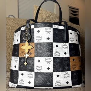 RARE MCM Visetos Checkered Leather Tote Bag